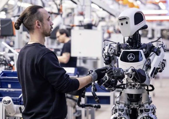 Humanoid robot head in profile