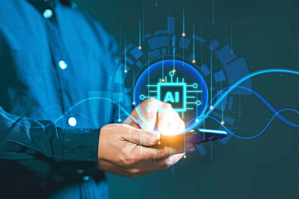 AI processor glowing blue